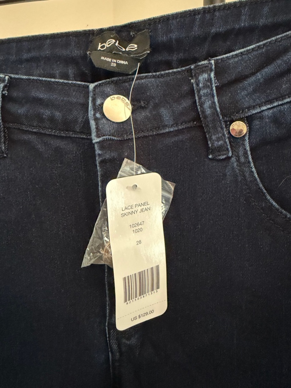 Dark Blue Women’s Jeans with Lace-Trim Side Panel - Picture 4 of 5